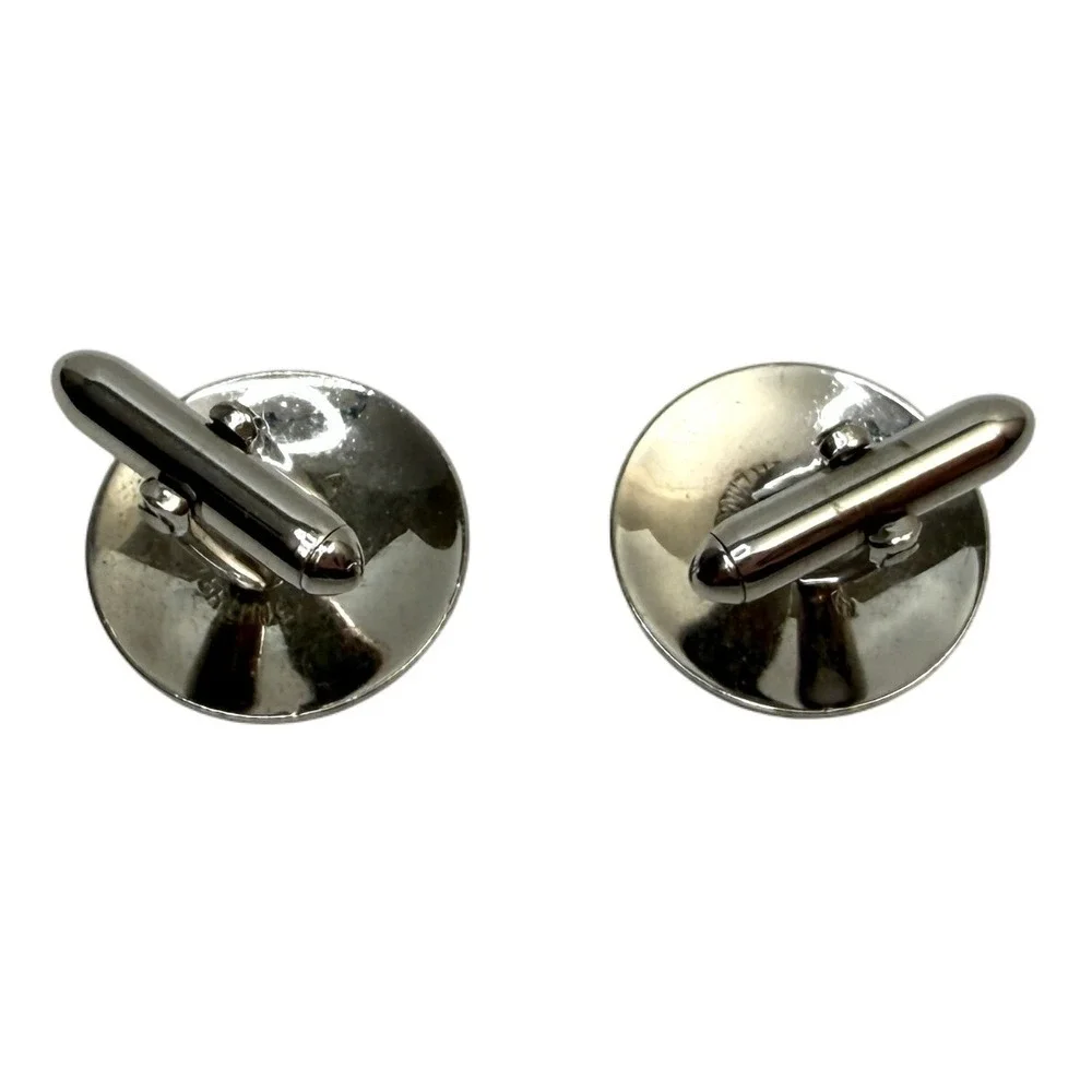 Vintage Silver Tone Round Textured Cufflinks Mens Formal Occasion Jewelry 1 in